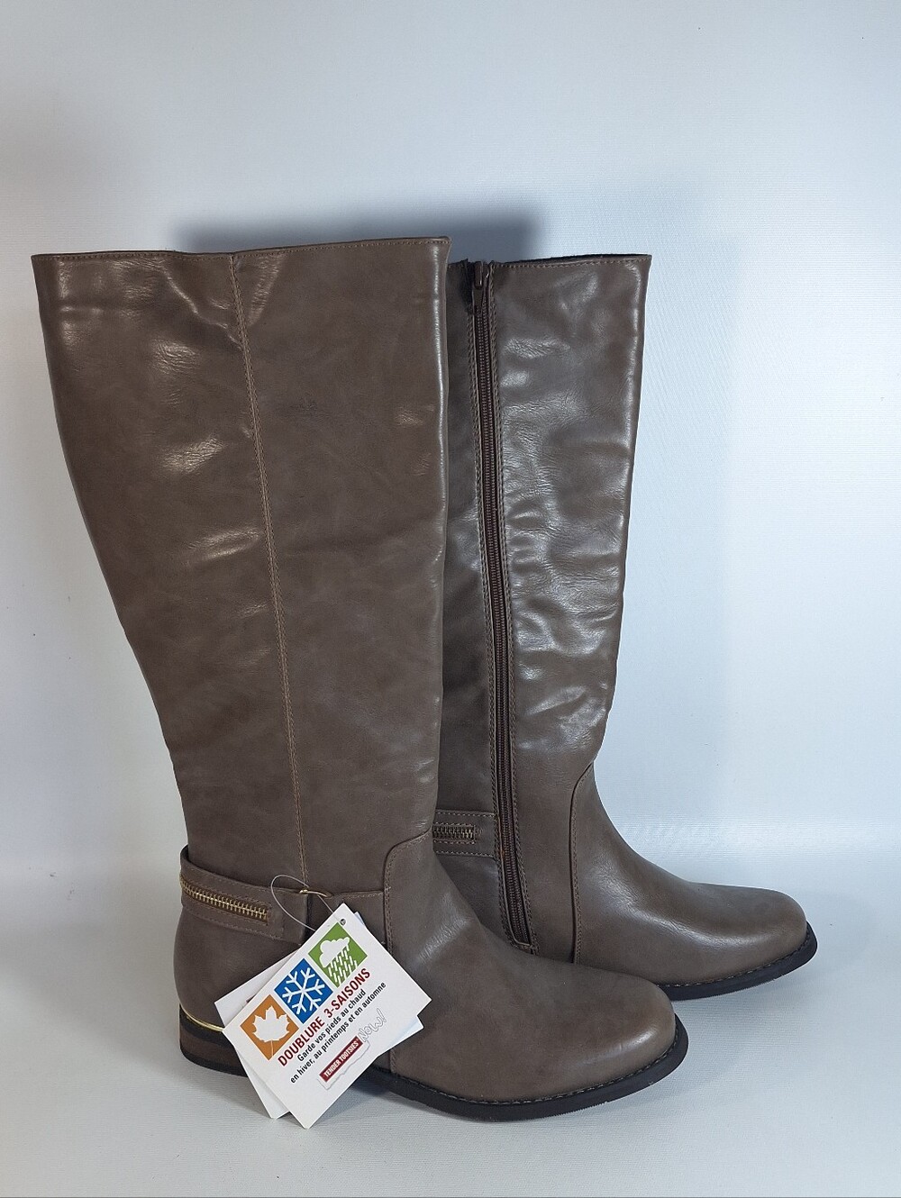 Tender Tootsies Women's 3-Seasons Knee-High Riding Boots Taupe Gray, 9M